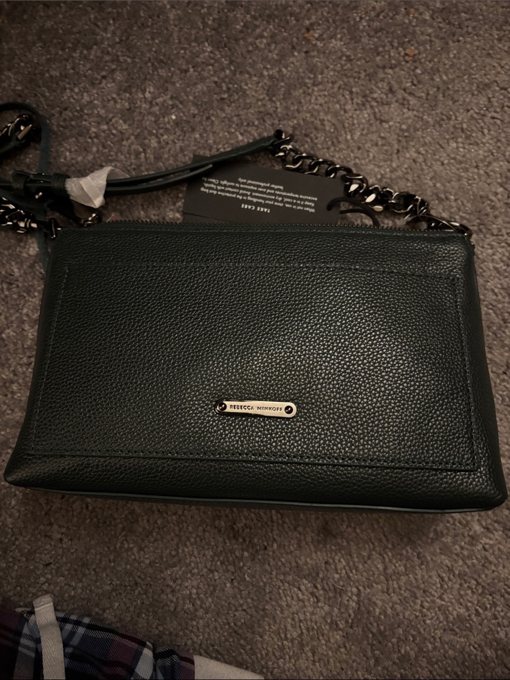 Rebecca Minkoff Forest Green Pebbled Leather Chain Crossbody